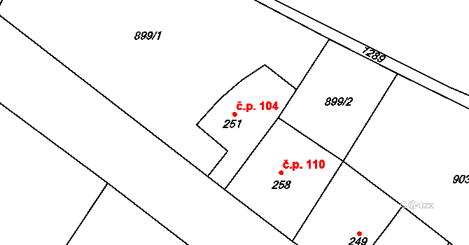 Podhorní Újezd 104, Podhorní Újezd a Vojice na parcele st. 251 v KÚ Podhorní Újezd, Katastrální mapa
