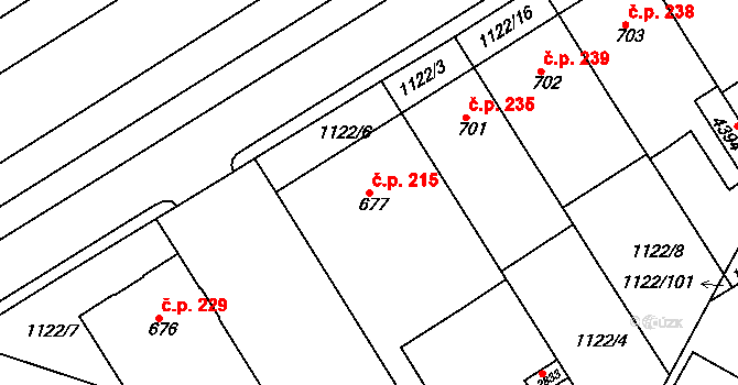 Valdické Předměstí 215, Jičín na parcele st. 677/3 v KÚ Jičín, Katastrální mapa