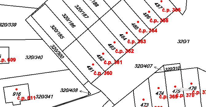 Přední Ptákovice 361, Strakonice na parcele st. 482 v KÚ Přední Ptákovice, Katastrální mapa