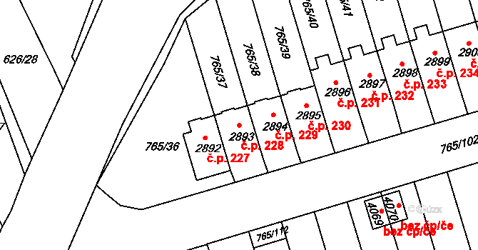 Strakonice I 228, Strakonice na parcele st. 2893 v KÚ Strakonice, Katastrální mapa