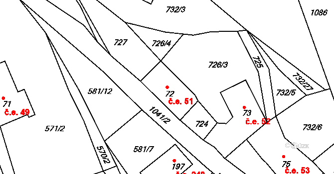 Horní Krupka 51, Krupka na parcele st. 72 v KÚ Horní Krupka, Katastrální mapa