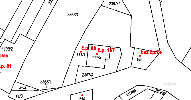 Senorady 88 na parcele st. 111/1 v KÚ Senorady, Katastrální mapa