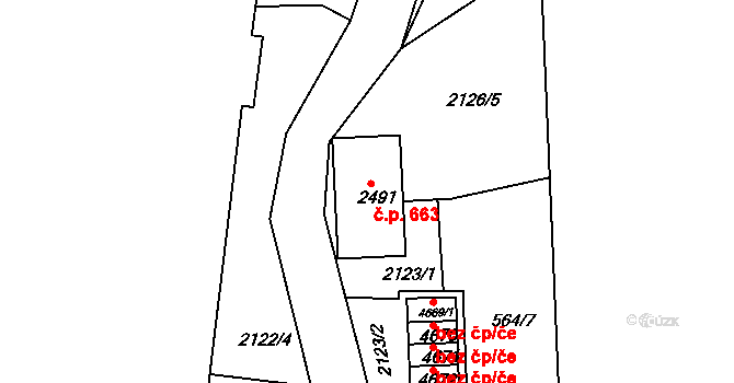Borovina 663, Třebíč na parcele st. 2491 v KÚ Třebíč, Katastrální mapa