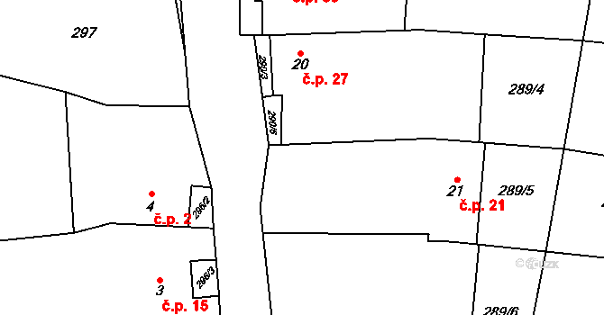 Krátošice 21 na parcele st. 21 v KÚ Krátošice, Katastrální mapa