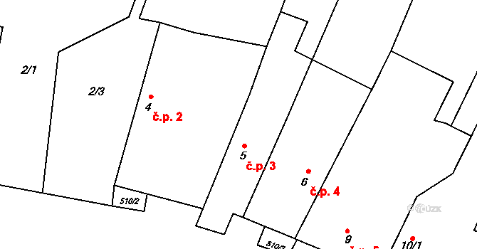 Strkovice 3, Postoloprty na parcele st. 5 v KÚ Strkovice, Katastrální mapa