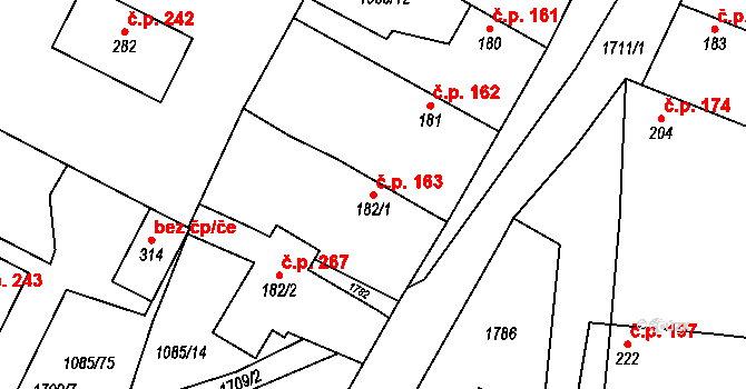 Čečelice 163 na parcele st. 182/1 v KÚ Čečelice, Katastrální mapa