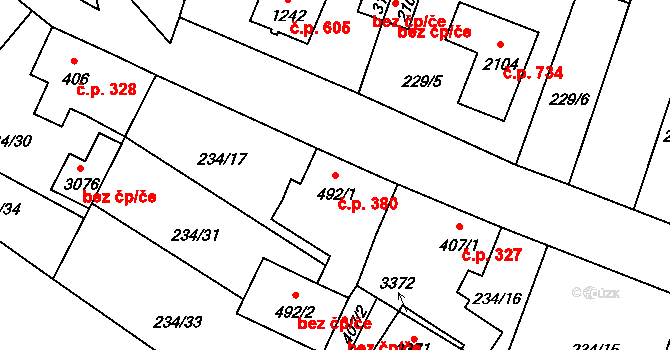 Úšovice 380, Mariánské Lázně na parcele st. 492/1 v KÚ Úšovice, Katastrální mapa