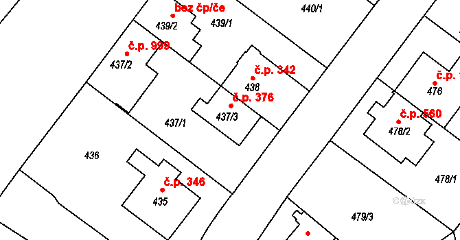 Kamýk 376, Praha na parcele st. 437/3 v KÚ Kamýk, Katastrální mapa