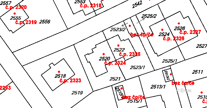 Žižkov 2324, Praha na parcele st. 2520 v KÚ Žižkov, Katastrální mapa