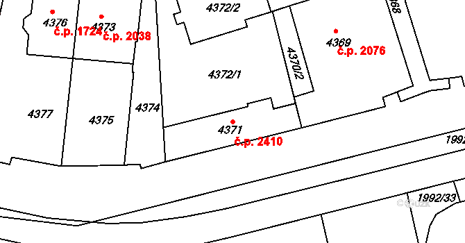 Smíchov 2410, Praha na parcele st. 4371 v KÚ Smíchov, Katastrální mapa
