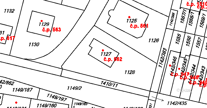 Řepy 562, Praha na parcele st. 1127 v KÚ Řepy, Katastrální mapa