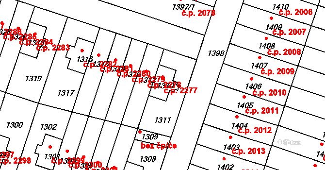 Záběhlice 2277, Praha na parcele st. 1310 v KÚ Záběhlice, Katastrální mapa