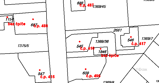 Rožmitál pod Třemšínem 416 na parcele st. 545 v KÚ Rožmitál pod Třemšínem, Katastrální mapa