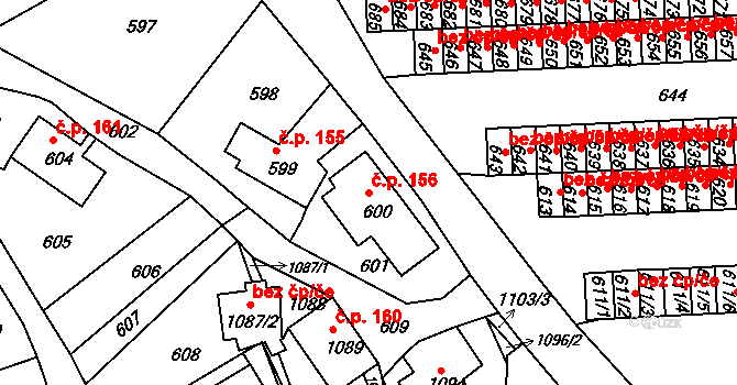 Zákupy 156 na parcele st. 600 v KÚ Zákupy, Katastrální mapa