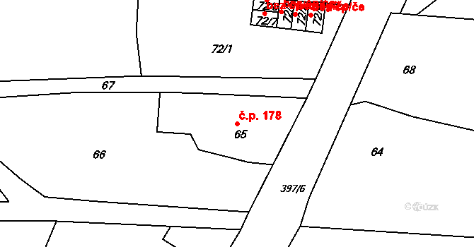 Dolní Libchava 178, Česká Lípa na parcele st. 65 v KÚ Dolní Libchava, Katastrální mapa