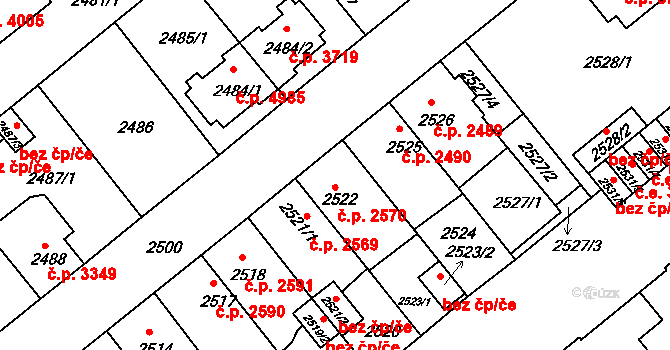 Chomutov 2570 na parcele st. 2522 v KÚ Chomutov II, Katastrální mapa