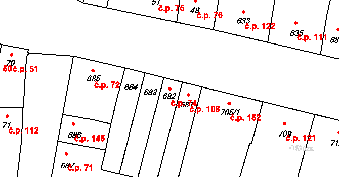 Opatovice 74 na parcele st. 682 v KÚ Opatovice u Rajhradu, Katastrální mapa