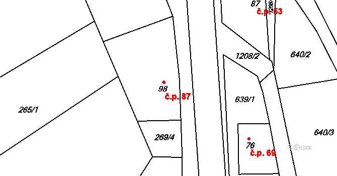Nučice 87 na parcele st. 98 v KÚ Nučice, Katastrální mapa