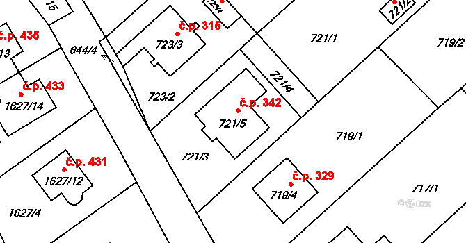 Želešice 342 na parcele st. 721/5 v KÚ Želešice, Katastrální mapa