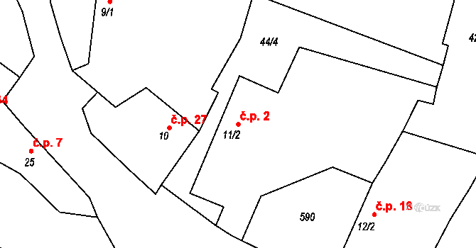 Lžovice 2, Týnec nad Labem na parcele st. 11/2 v KÚ Lžovice, Katastrální mapa
