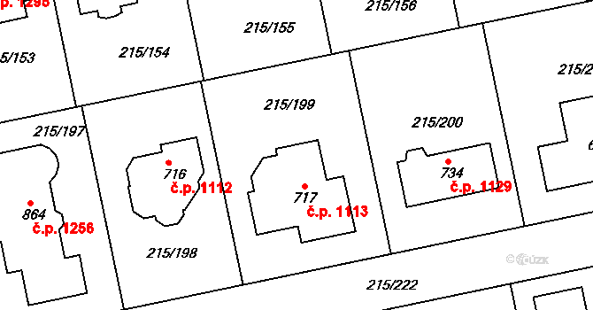 Rudná 1113 na parcele st. 717 v KÚ Hořelice, Katastrální mapa