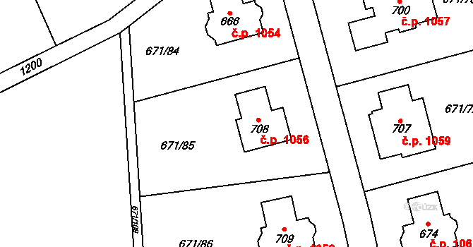 Hlubočinka 1056, Sulice na parcele st. 708 v KÚ Sulice, Katastrální mapa