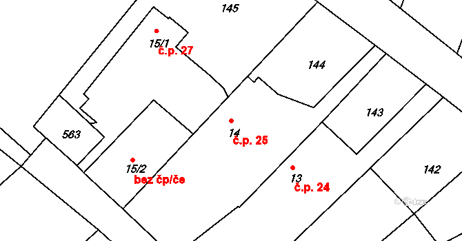 Bítouchov 25 na parcele st. 14 v KÚ Bítouchov u Mladé Boleslavi, Katastrální mapa