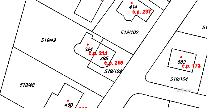 Horoušánky 215, Horoušany na parcele st. 395 v KÚ Horoušany, Katastrální mapa