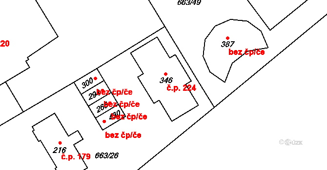Valeč 224 na parcele st. 346 v KÚ Valeč u Hrotovic, Katastrální mapa