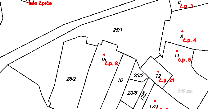 Poláky 8, Chbany na parcele st. 15 v KÚ Poláky, Katastrální mapa