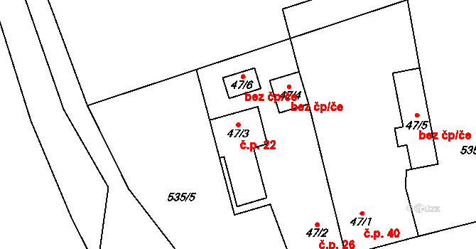 Lomnička 22, Plasy na parcele st. 47/3 v KÚ Lomnička u Plas, Katastrální mapa