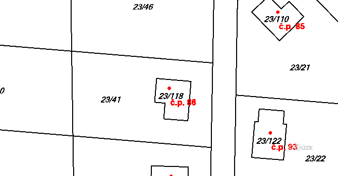 Orlov 86, Příbram na parcele st. 23/118 v KÚ Orlov, Katastrální mapa