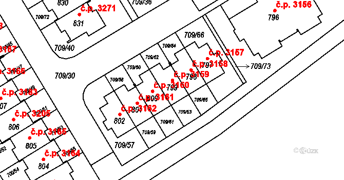 Šumperk 3159 na parcele st. 799 v KÚ Dolní Temenice, Katastrální mapa