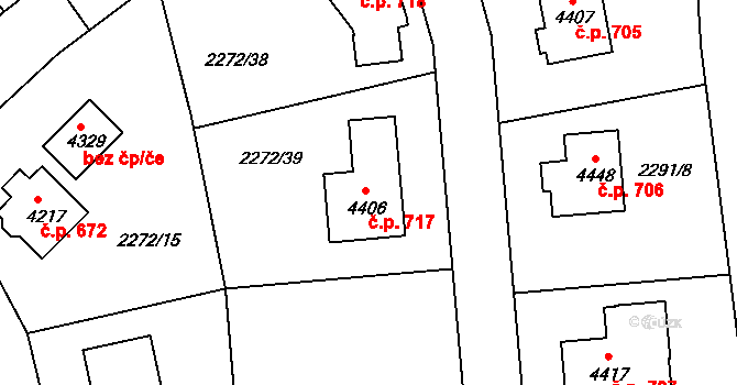 Týnské Předměstí 717, Domažlice na parcele st. 4406 v KÚ Domažlice, Katastrální mapa