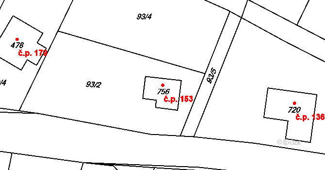 Pelešany 153, Turnov na parcele st. 756 v KÚ Mašov u Turnova, Katastrální mapa