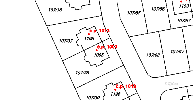 Zeleneč 1003 na parcele st. 1095 v KÚ Zeleneč, Katastrální mapa