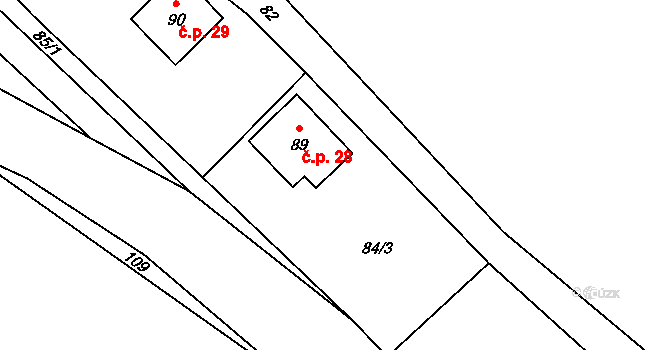 Vestec 28, Chocerady na parcele st. 89 v KÚ Vestec u Chocerad, Katastrální mapa