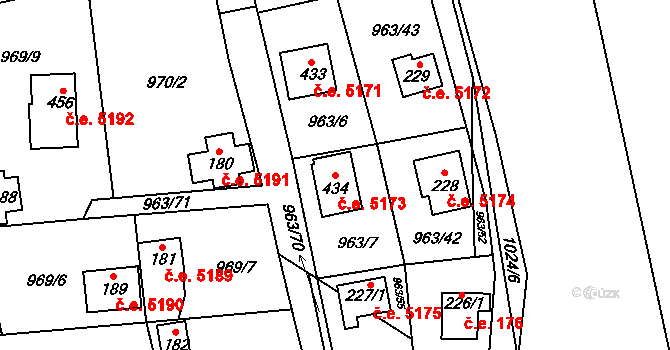 Kozojedy 5173 na parcele st. 434 v KÚ Kozojedy u Kostelce nad Černými Lesy, Katastrální mapa