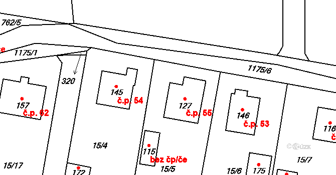 Červený Újezd 55 na parcele st. 127 v KÚ Červený Újezd u Miličína, Katastrální mapa