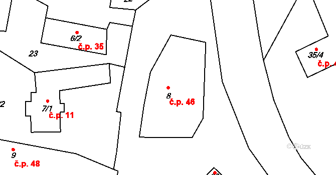 Měšetice 46, Sedlec-Prčice na parcele st. 8 v KÚ Měšetice, Katastrální mapa