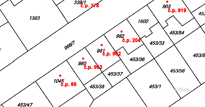 Přívoz 992, Ostrava na parcele st. 981 v KÚ Přívoz, Katastrální mapa