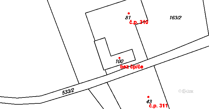 Jívka 41952634 na parcele st. 100 v KÚ Hodkovice u Trutnova, Katastrální mapa