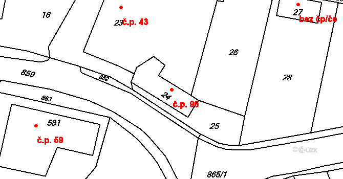 Děhylov 96 na parcele st. 24 v KÚ Děhylov, Katastrální mapa