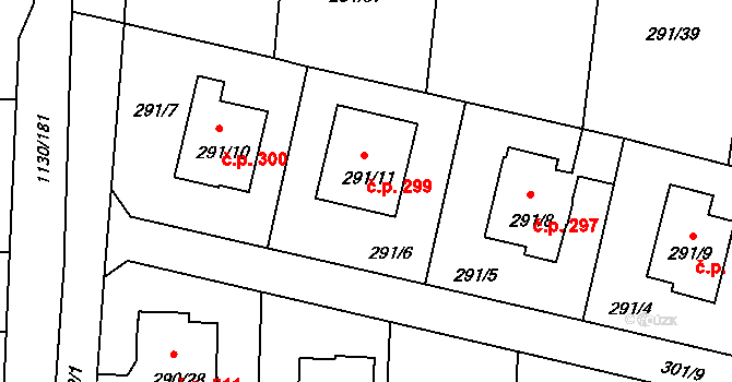 Oldřišov 299 na parcele st. 291/11 v KÚ Oldřišov, Katastrální mapa