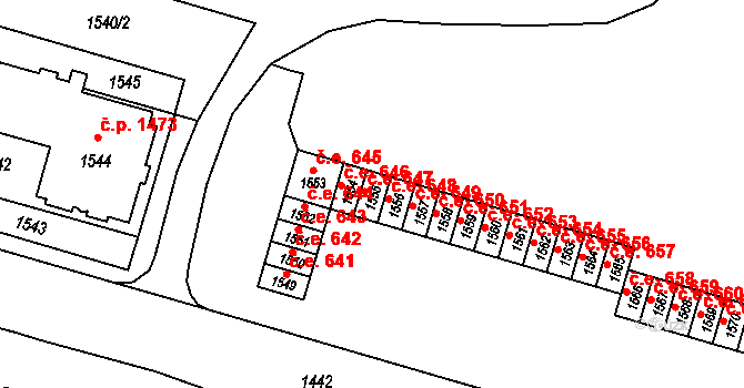 Město 647, Havířov na parcele st. 1555 v KÚ Havířov-město, Katastrální mapa