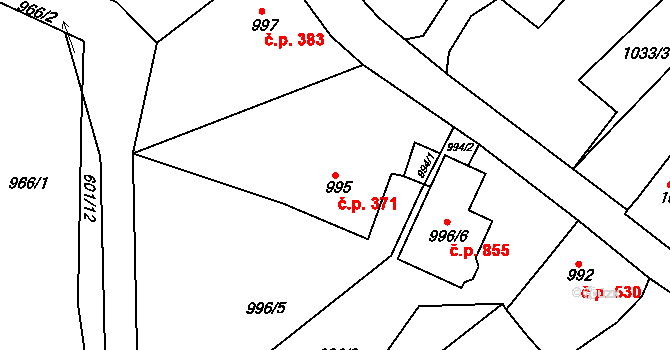 Buchlovice 371 na parcele st. 995 v KÚ Buchlovice, Katastrální mapa