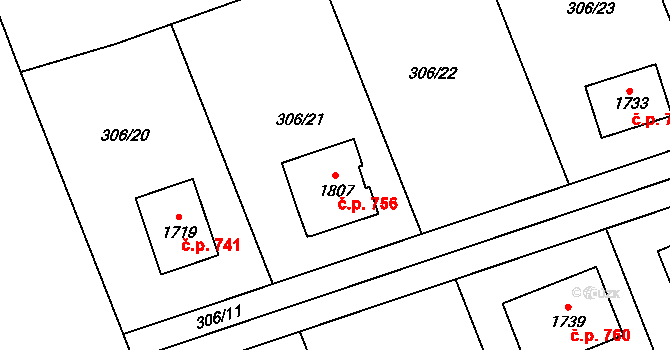Libiš 756 na parcele st. 1807 v KÚ Libiš, Katastrální mapa