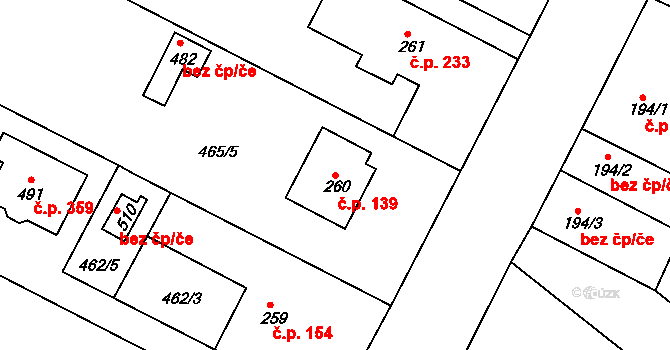 Rosice 139 na parcele st. 260 v KÚ Rosice u Chrasti, Katastrální mapa