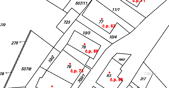 Jeníkov 59 na parcele st. 78 v KÚ Jeníkov u Hlinska, Katastrální mapa