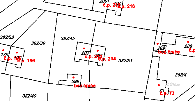 Mlékojedy 214, Neratovice na parcele st. 208 v KÚ Mlékojedy u Neratovic, Katastrální mapa